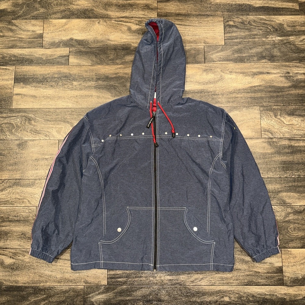 Tekgear Windbreaker Full-Zip Hooded Jacket Mesh-Lining Men's Large Heather Blue